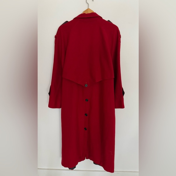 Vintage Red Wool Coat Long Maxi Trench - Picture 9 of 12